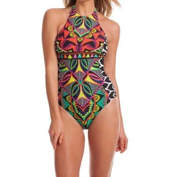 RINA TURK AFRICANA HIGH NECK ONE PIECE SWIMSUIT GORGEOUS SIZE 10 - Picture 7 of 8
